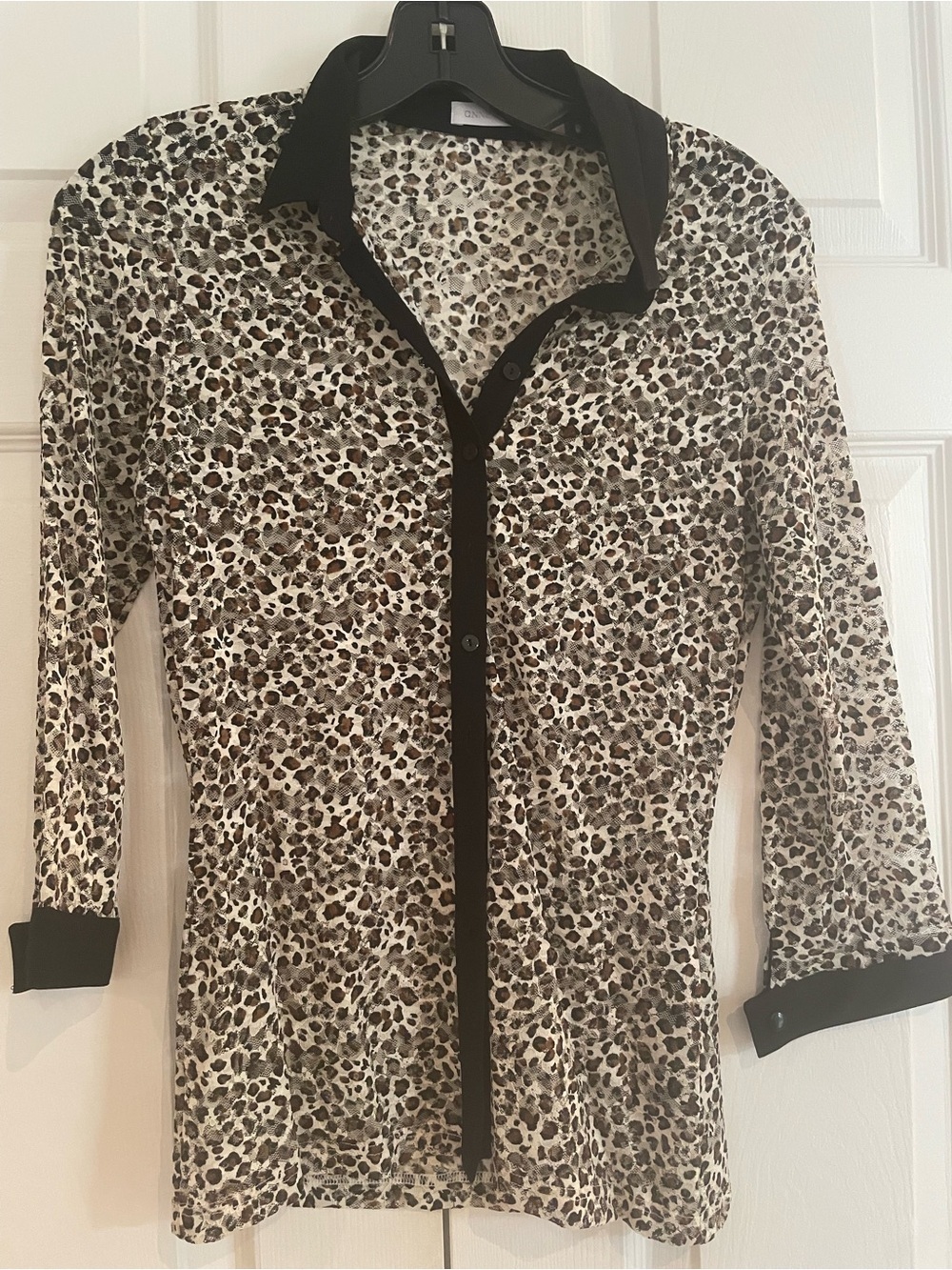 Anne Fontaine Leopard Print Button-Down Blouse in Black, Cream, Brown